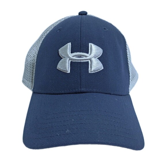 Under Armour Trucker Logo Hat Cap Snapback Blue Gray Mesh Pro Fit Fishing - Picture 1 of 7